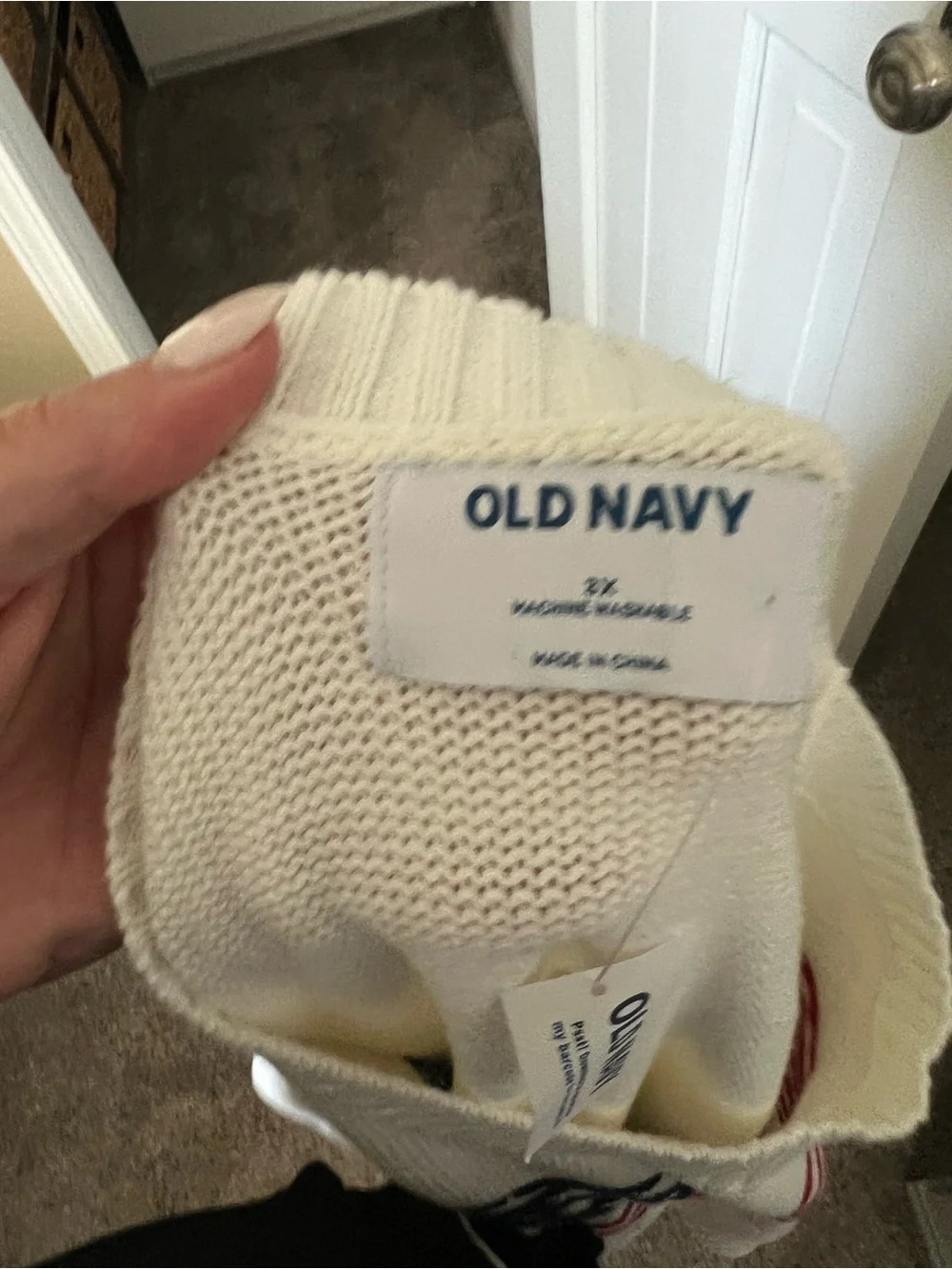 Old Navy Cream Crewneck Sweater with Flag Graphic - Picture 3 of 3